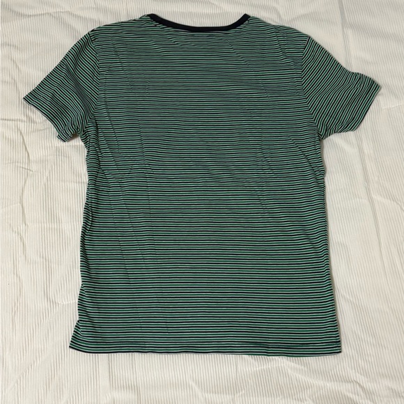Forever 21 Men Striped T-Shirt Medium Green Navy Crew Neck Short Sleeve Tee - Picture 3 of 4